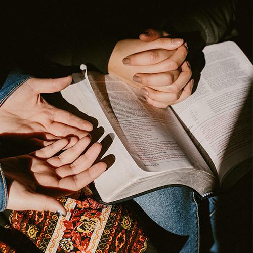 两个学生分享一本圣经